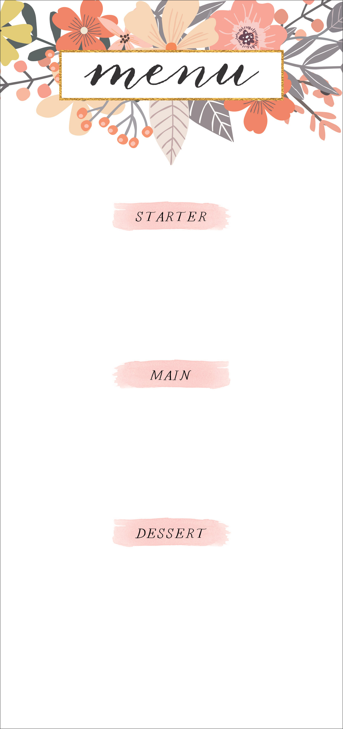 floral dinner party menu template