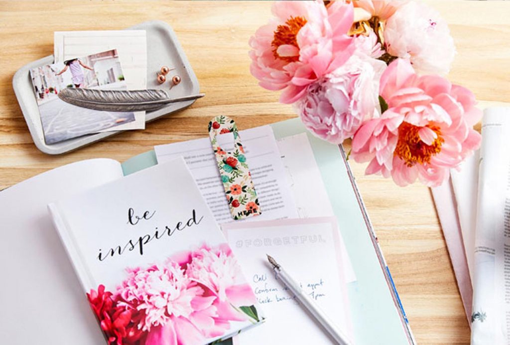 A personalized journal on a desk.