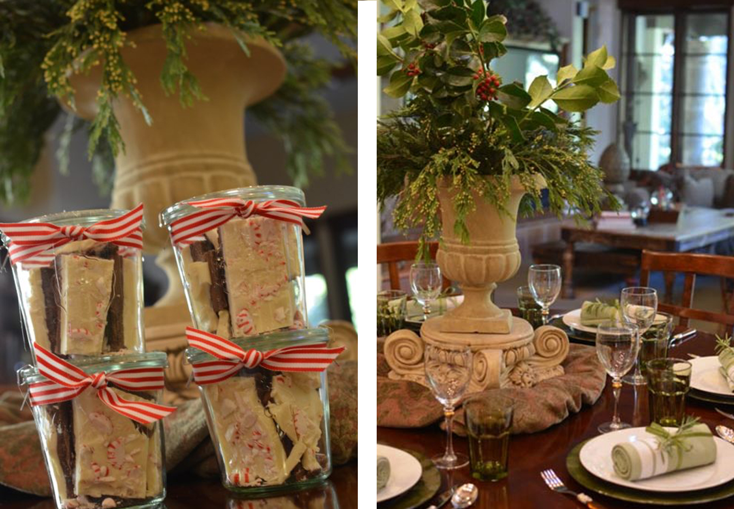 Simple table decor with a few holiday accents.