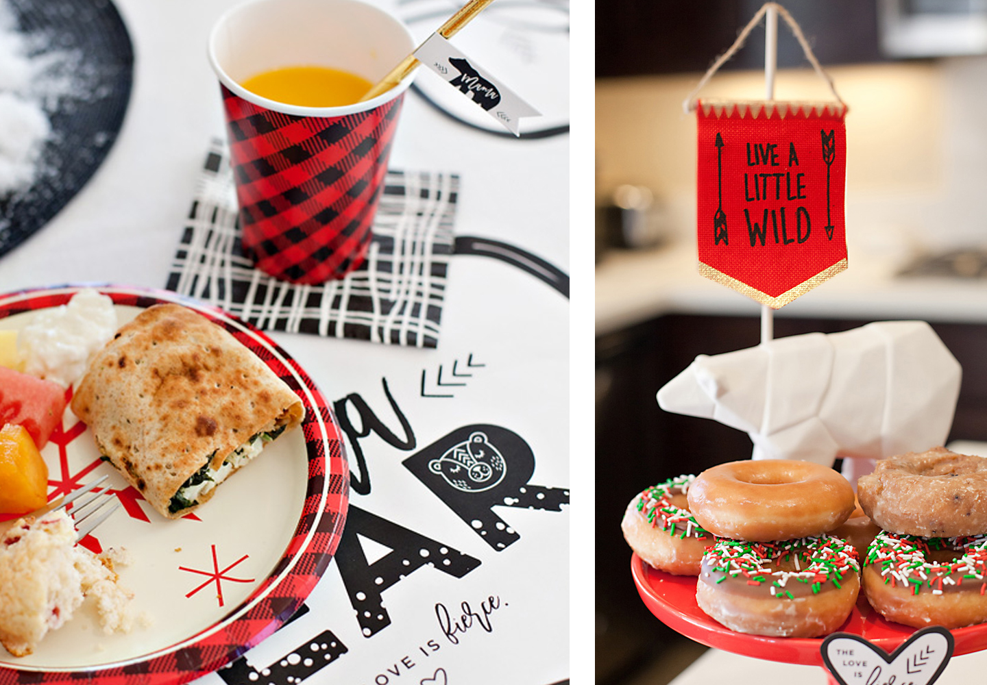 Simple, disposable table decor for an outdoor holiday party.