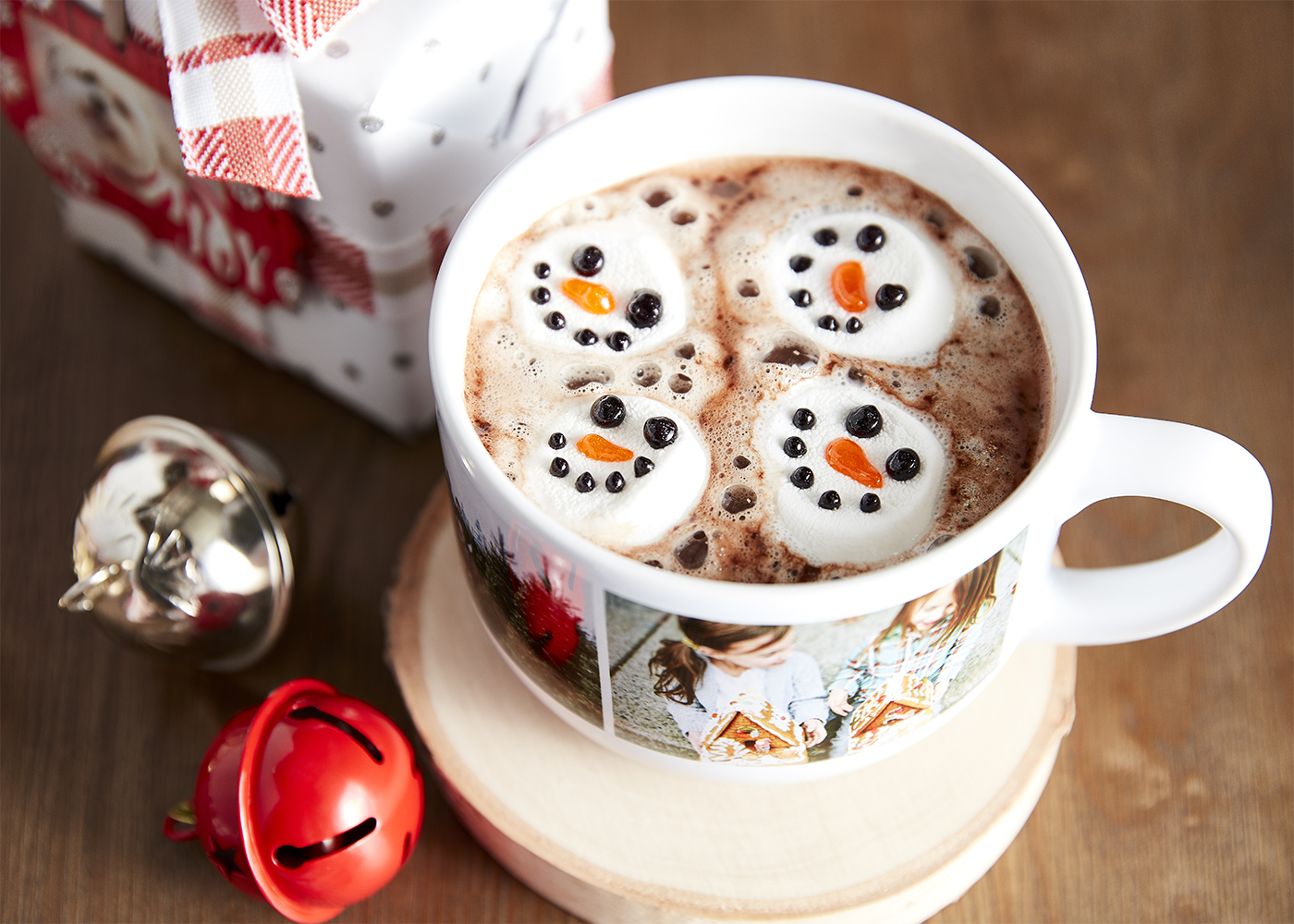 Hot cocoa with snowman marshmallows.