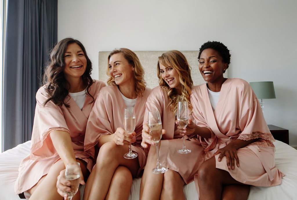 bridesmaids laughing