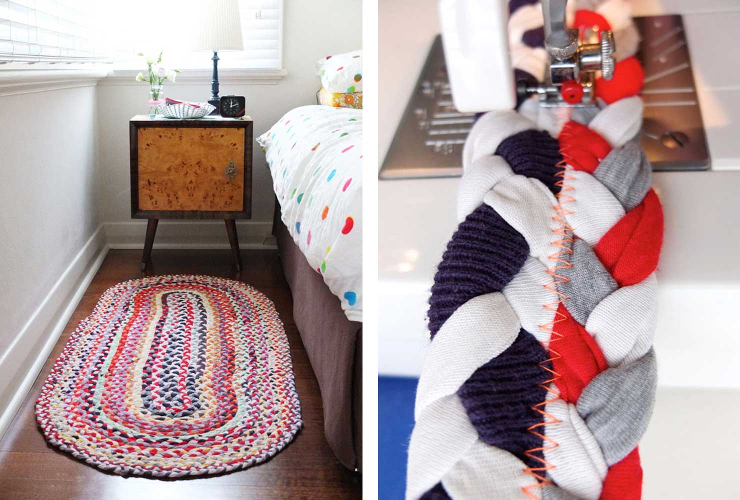 T-shirts braided into a rug