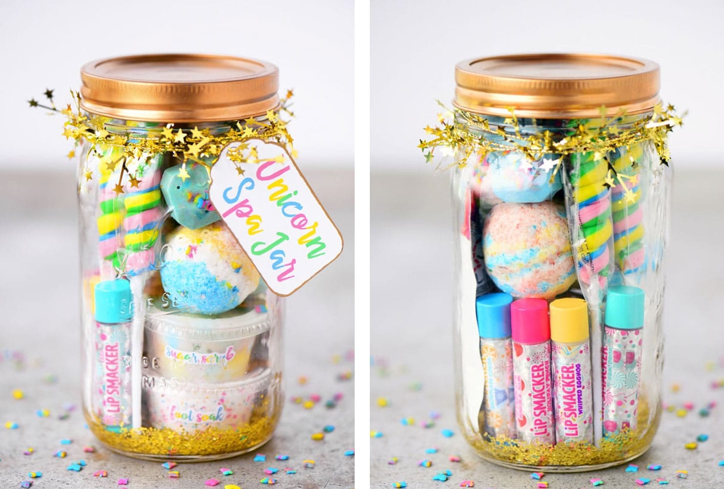 Unicorn-themed spa kit in a jar