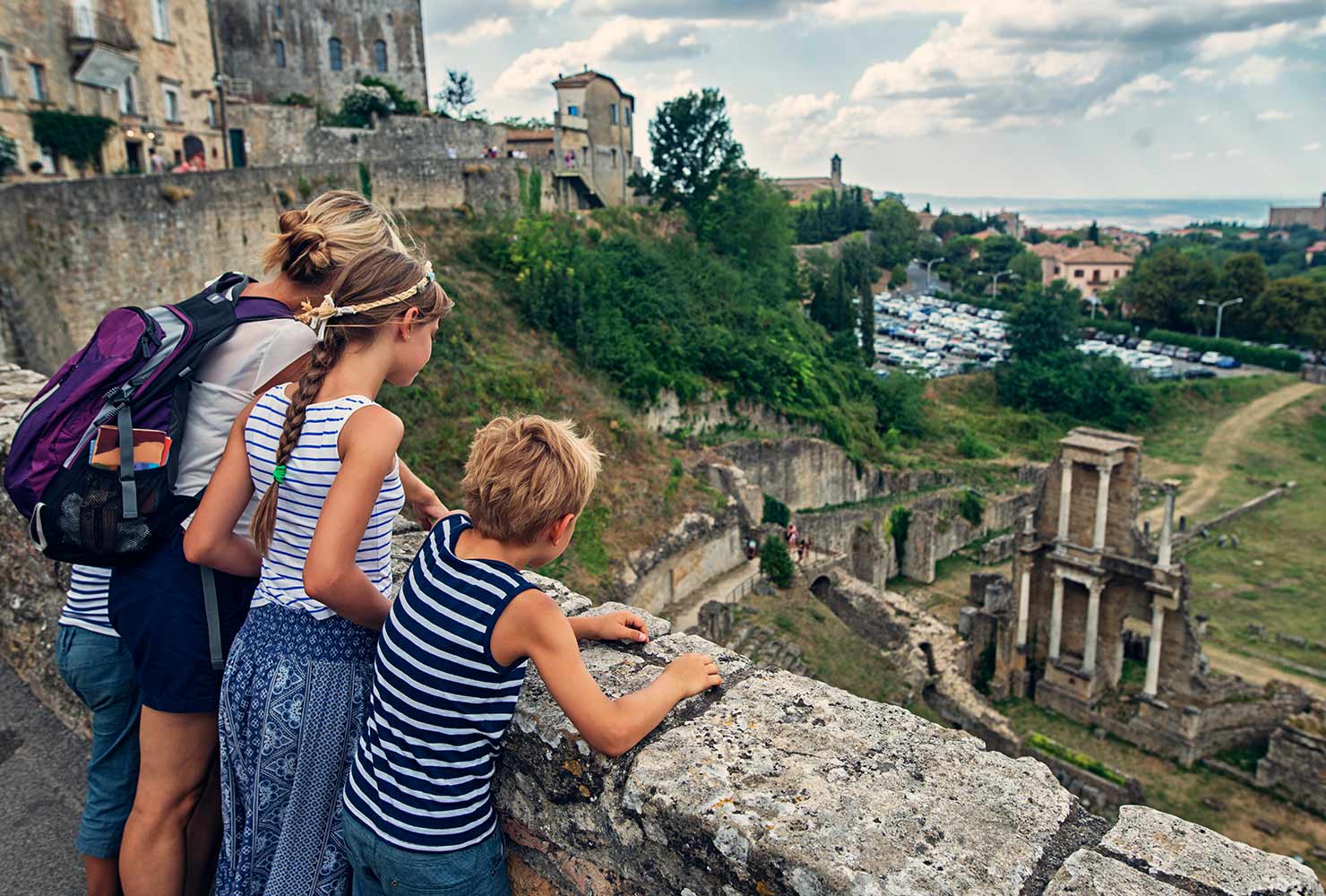 family vacation visiting ruins