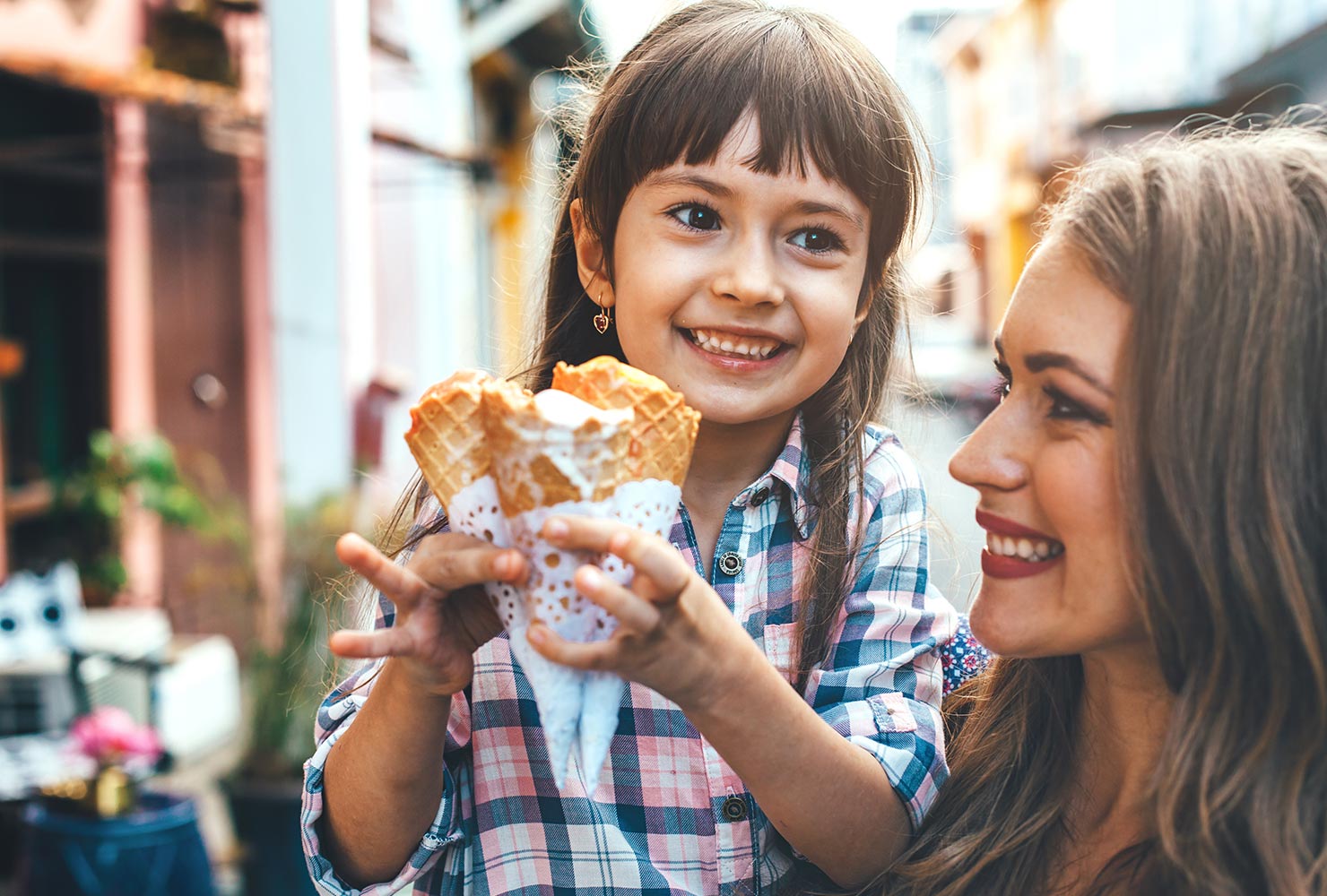 mom and daughter eating ice cream