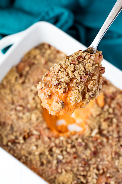 sweet potato casserole being served