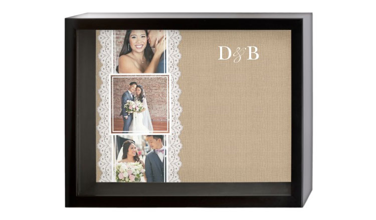 lace and burlap shadow box