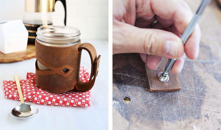 leather mason jar holder