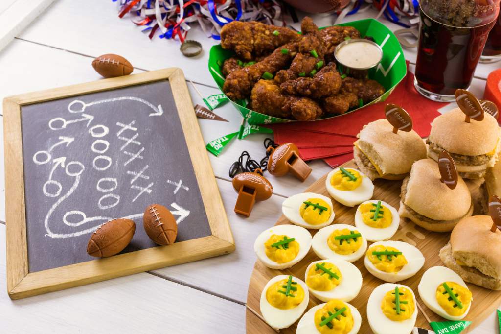 Snacks for watching a football game. Super Bowl day party.