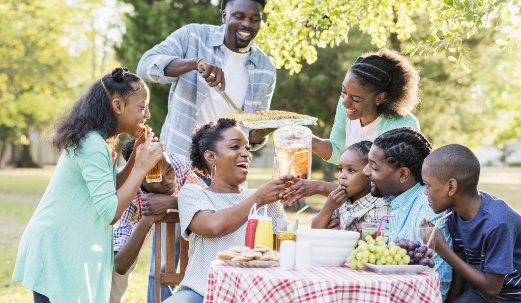family reunion at a BBQ party with group of family members
