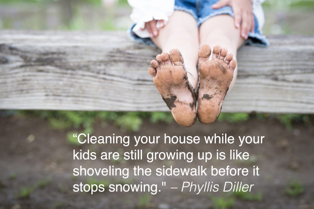 Barefoot children with mud on their feet with children quotes overlay