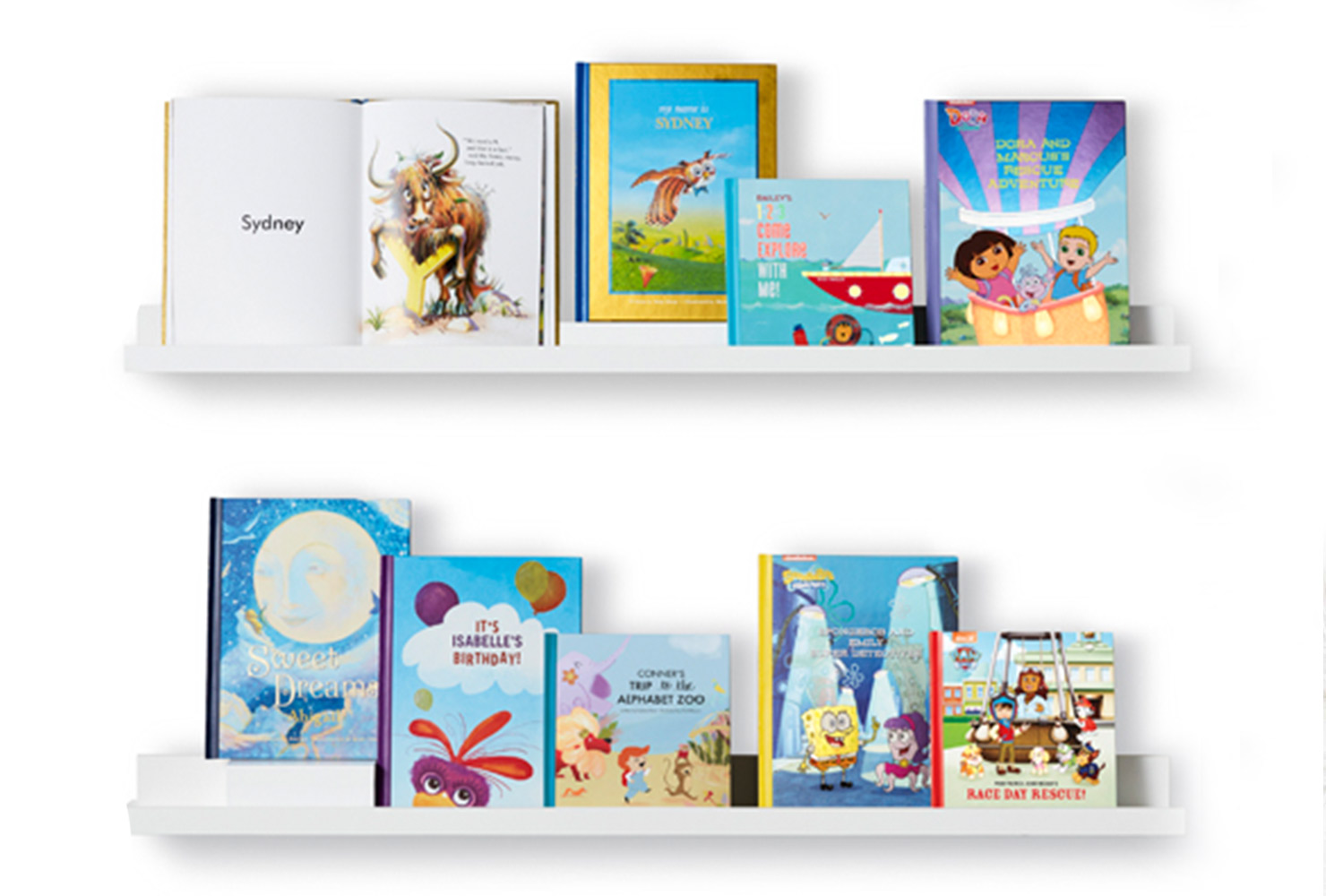 baby gifts girls white wall shelves books
