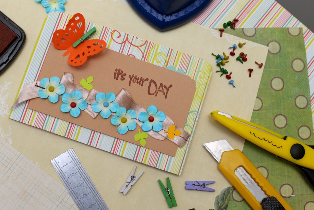 Card and tools with decoration.
