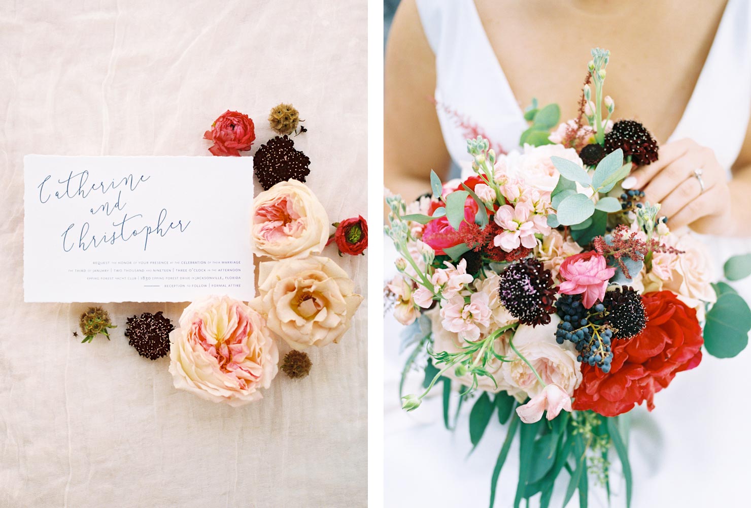 pink and black wedding bursts of berries