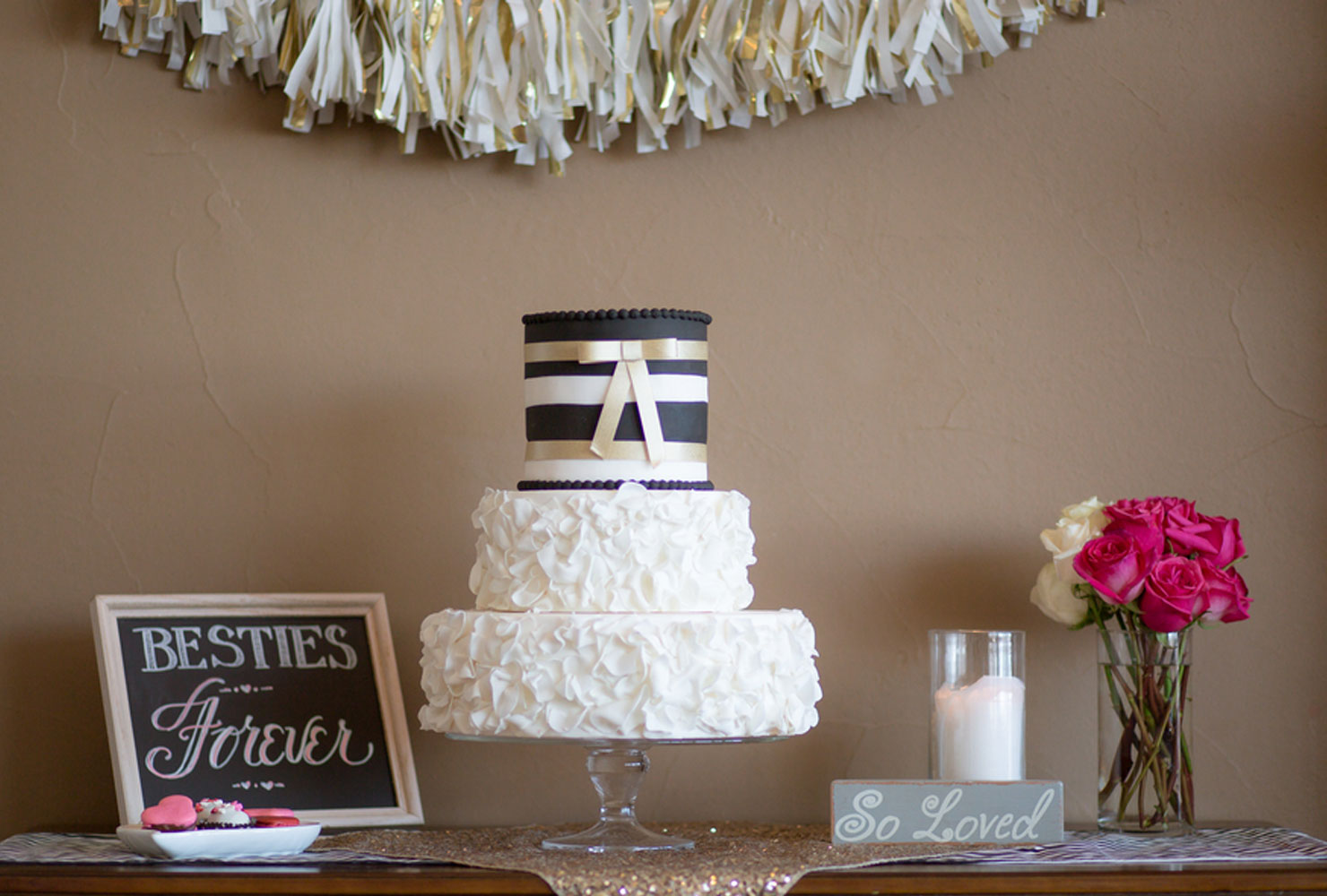 pink and black wedding graceful cake
