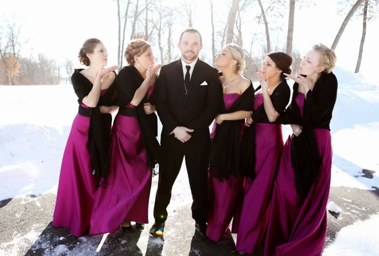 pink and black wedding keeping cozy