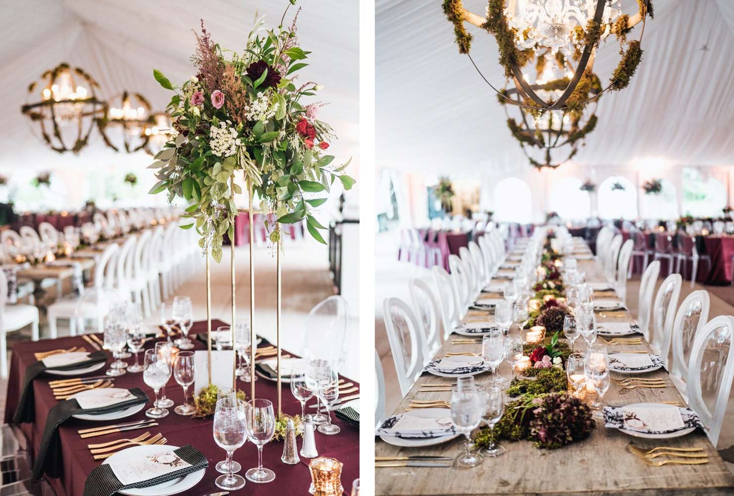 pink and black wedding mix with moss