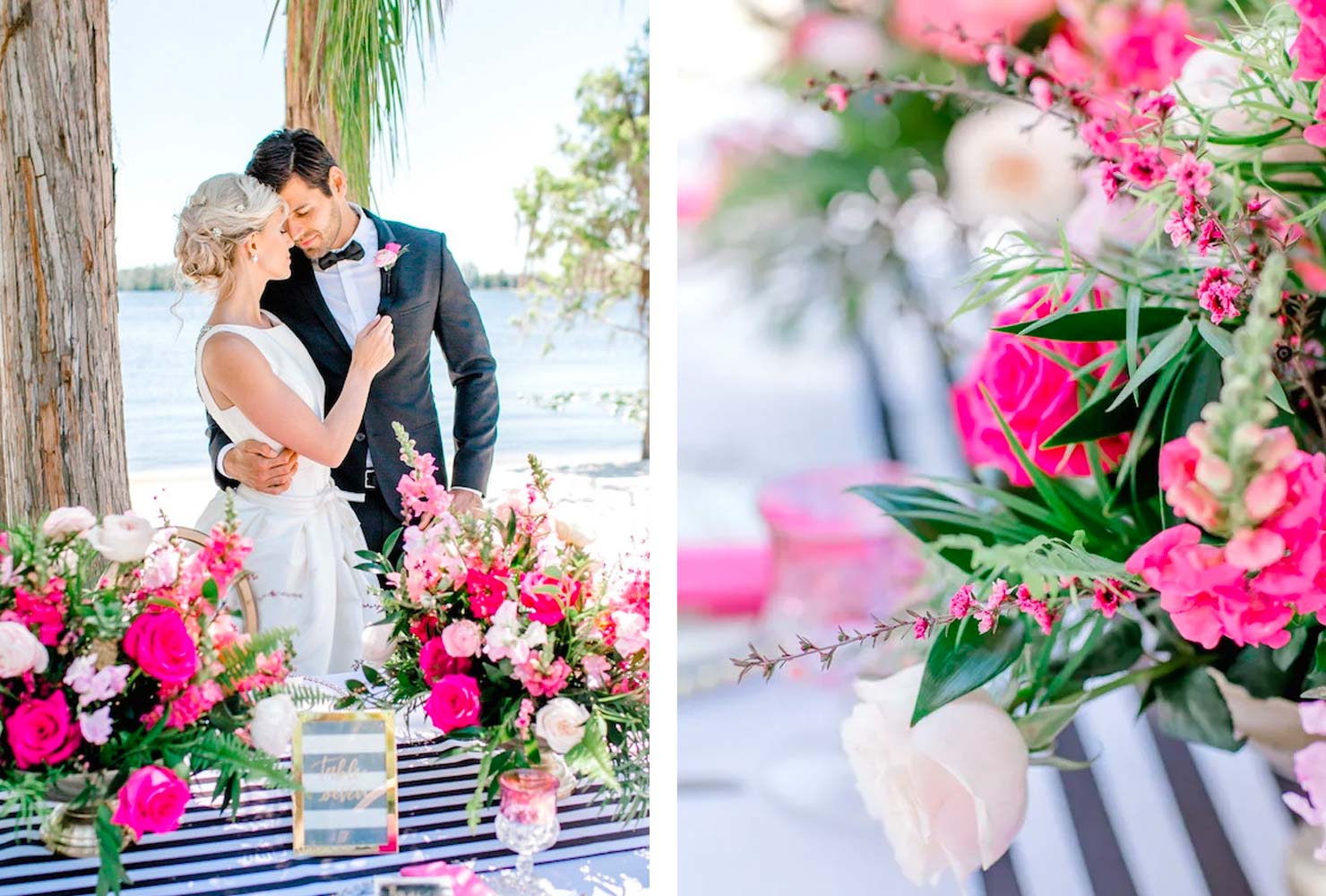 pink and black wedding stylish stripes