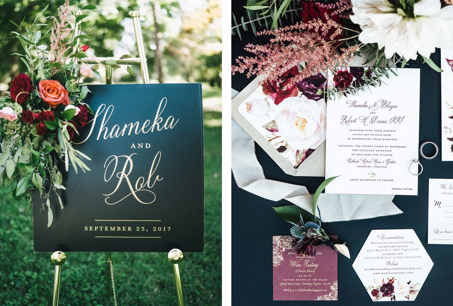 pink and black wedding vintage florals