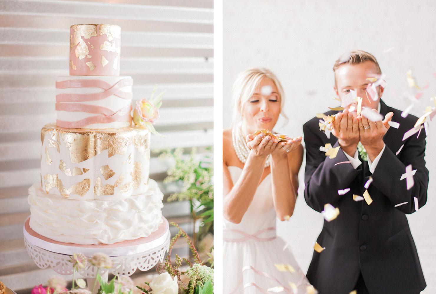 pink and gold wedding blush beauty
