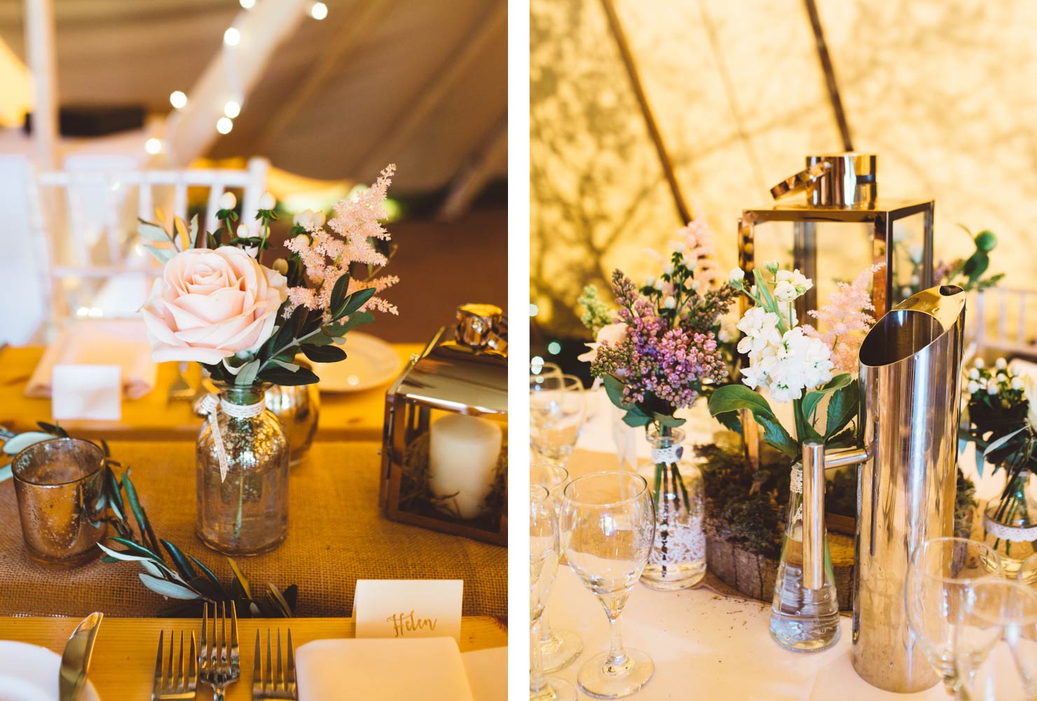 pink and gold wedding garden centerpieces