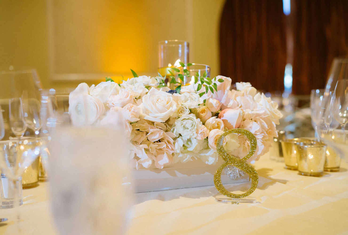pink and gold wedding glitter accents