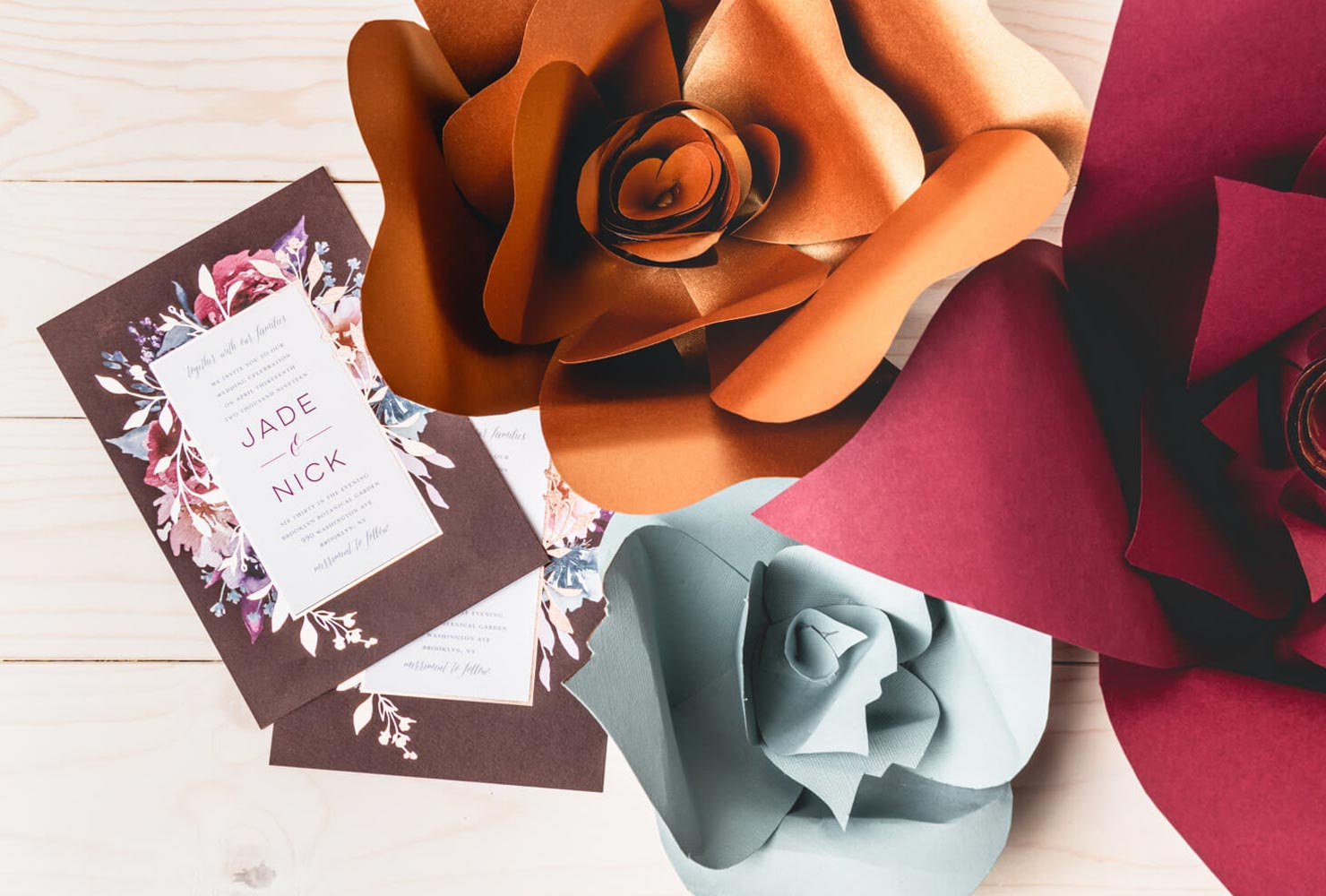 pink and gold wedding pops of paper