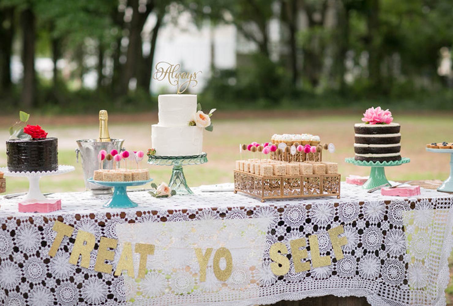 pink and gold wedding ready for dessert