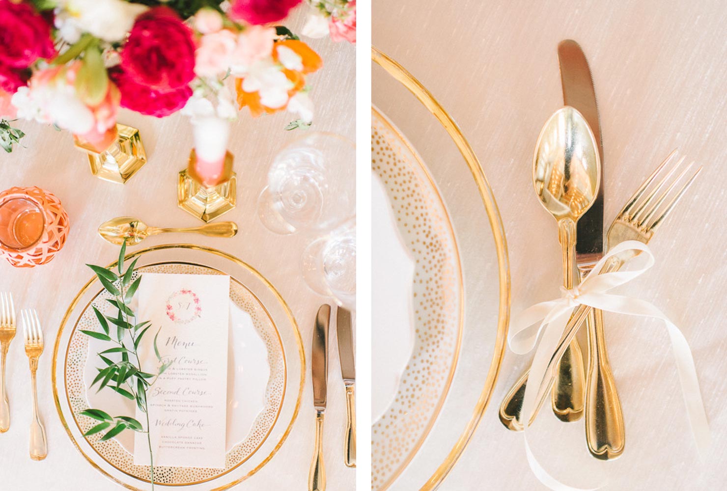pink and gold wedding ready for dinner