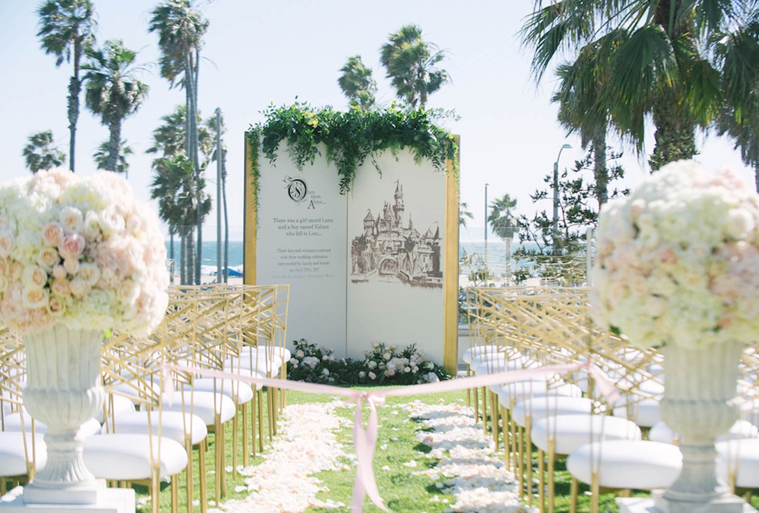 pink and gold wedding storybook romance