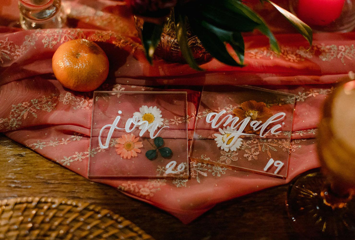 wedding place card ideas glass coasters