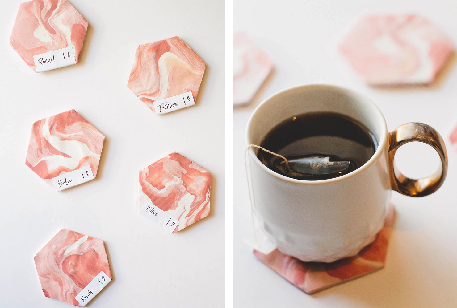 wedding place card ideas marbleized coaster