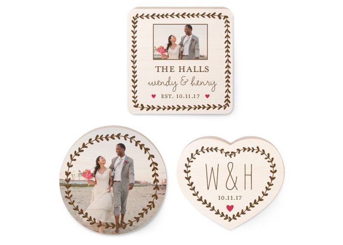 A set of custom wooden magnets for a happy couple.