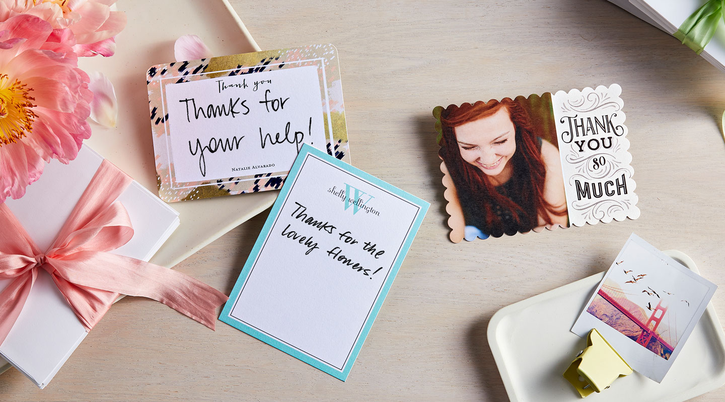 Table with thank you cards.
