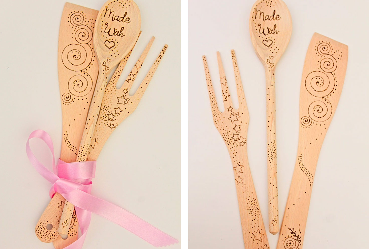 Woodburned kitchen tools.