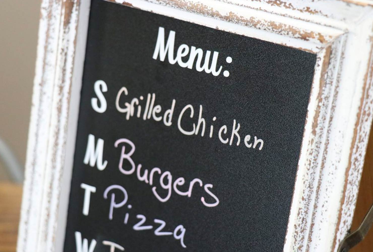 Chalkboard weekly menu.