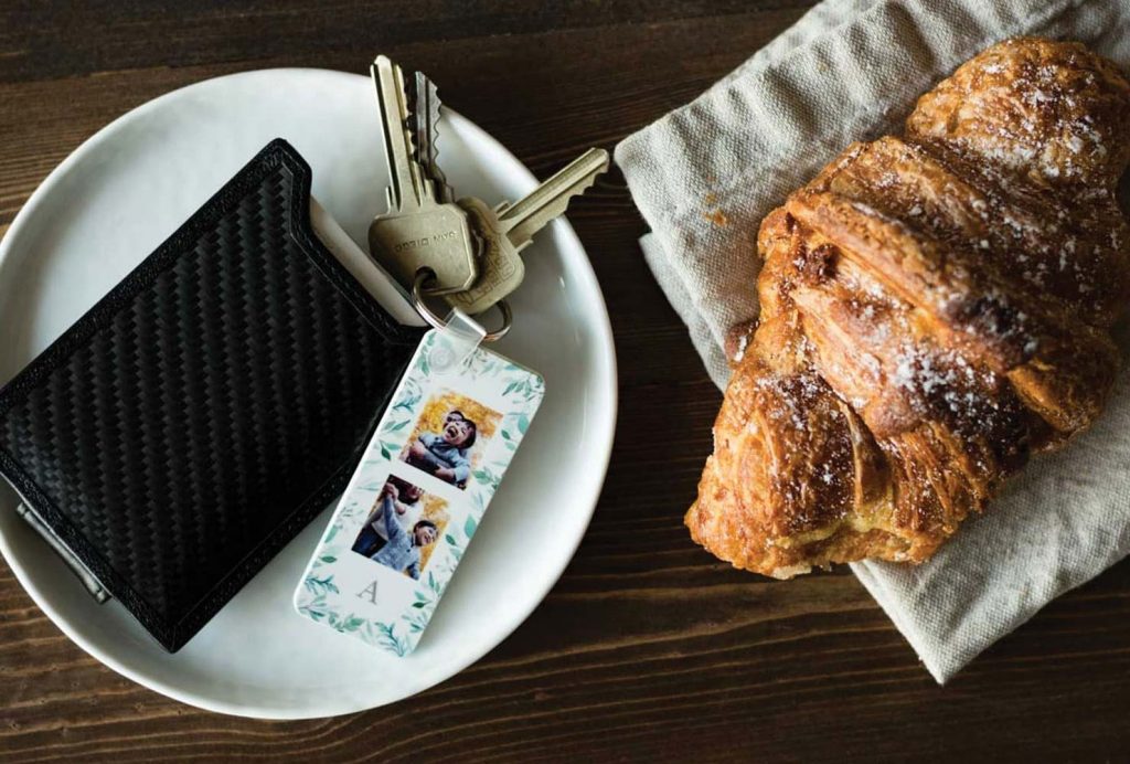 Cute keychain on coffee table.