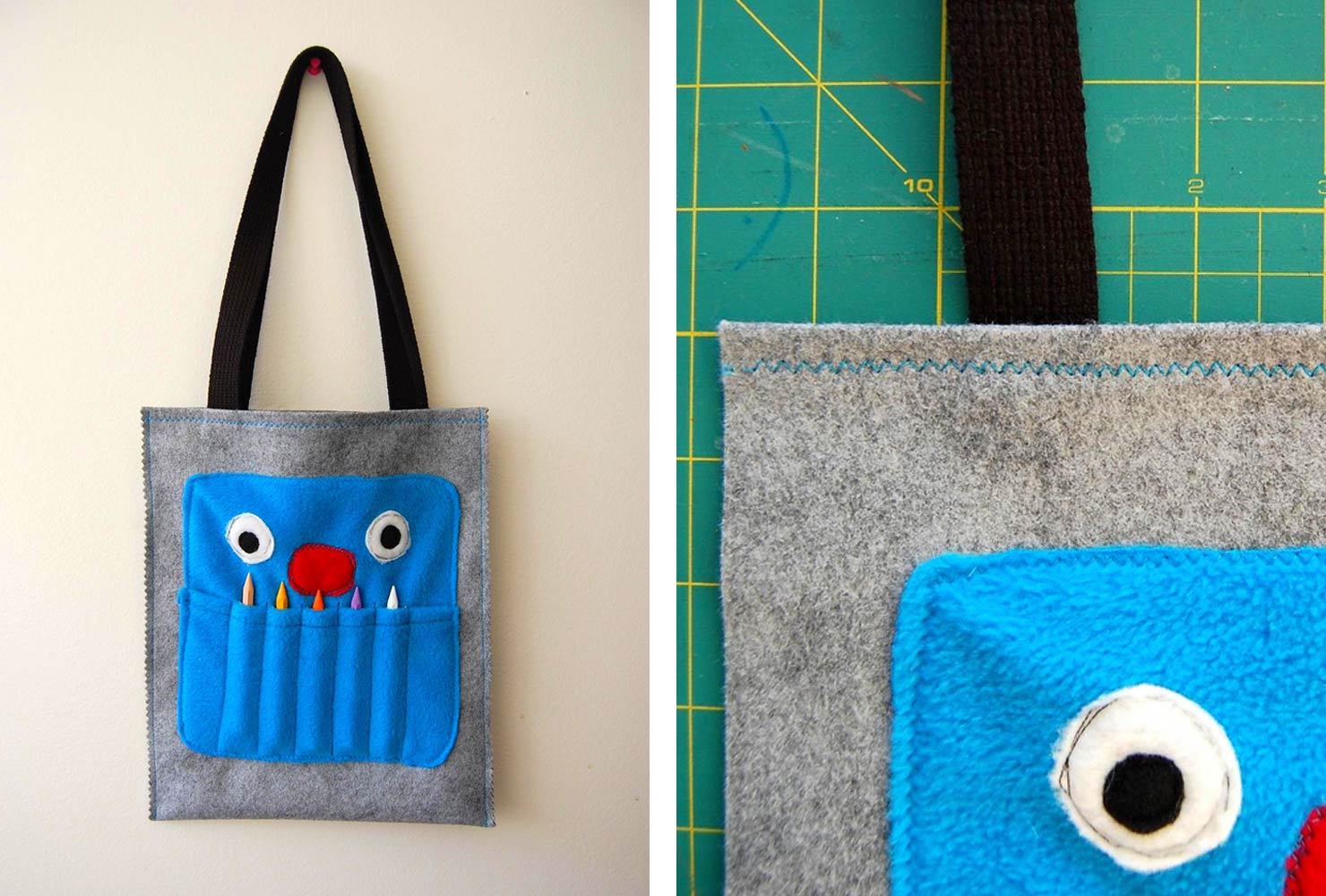 Crayon monster tote bag.