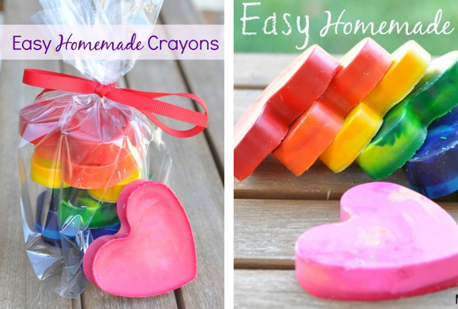 Homemade heart shaped crayons.