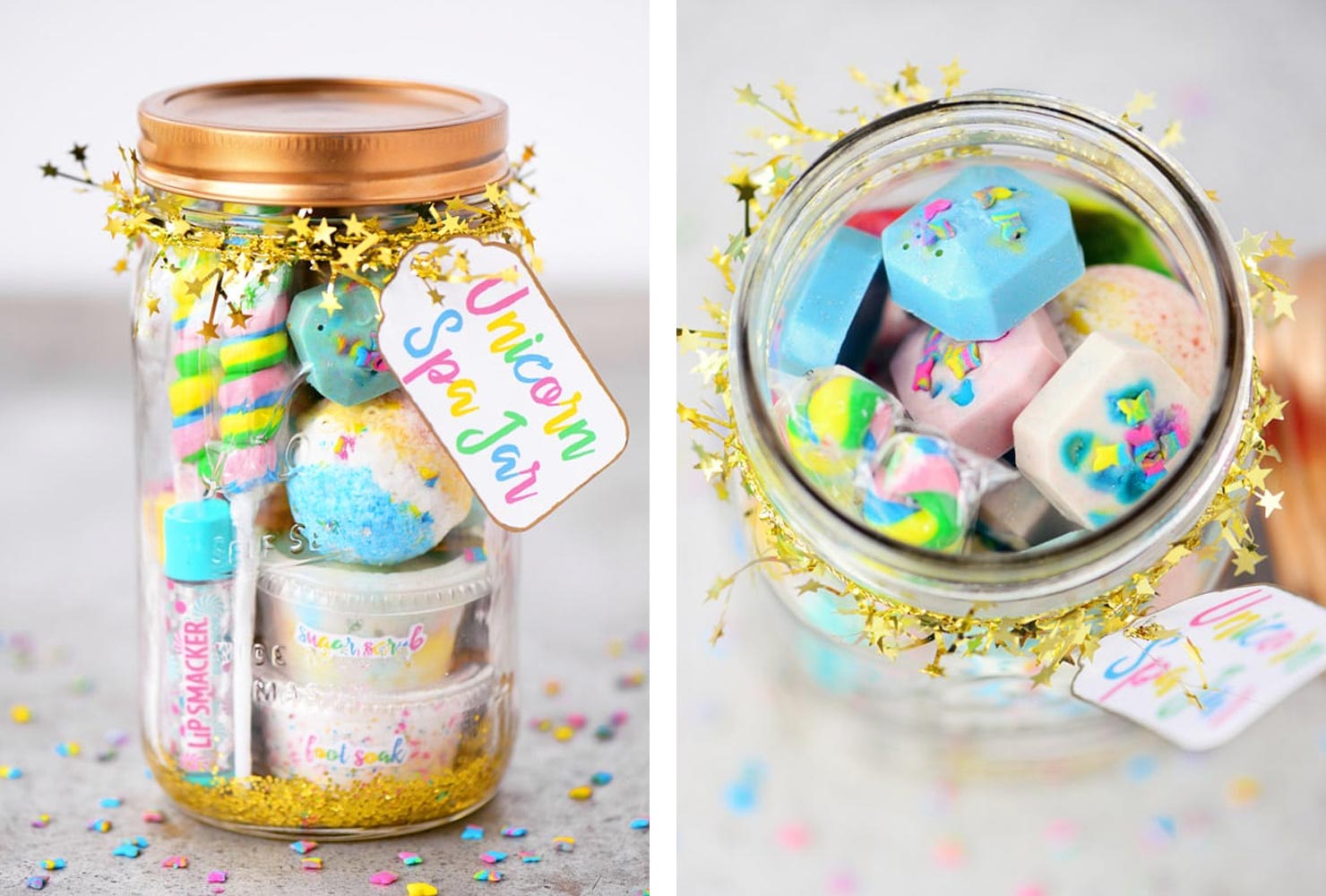Unicorn spa mason jar.