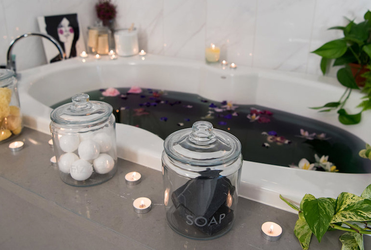 Bathtub with candles.