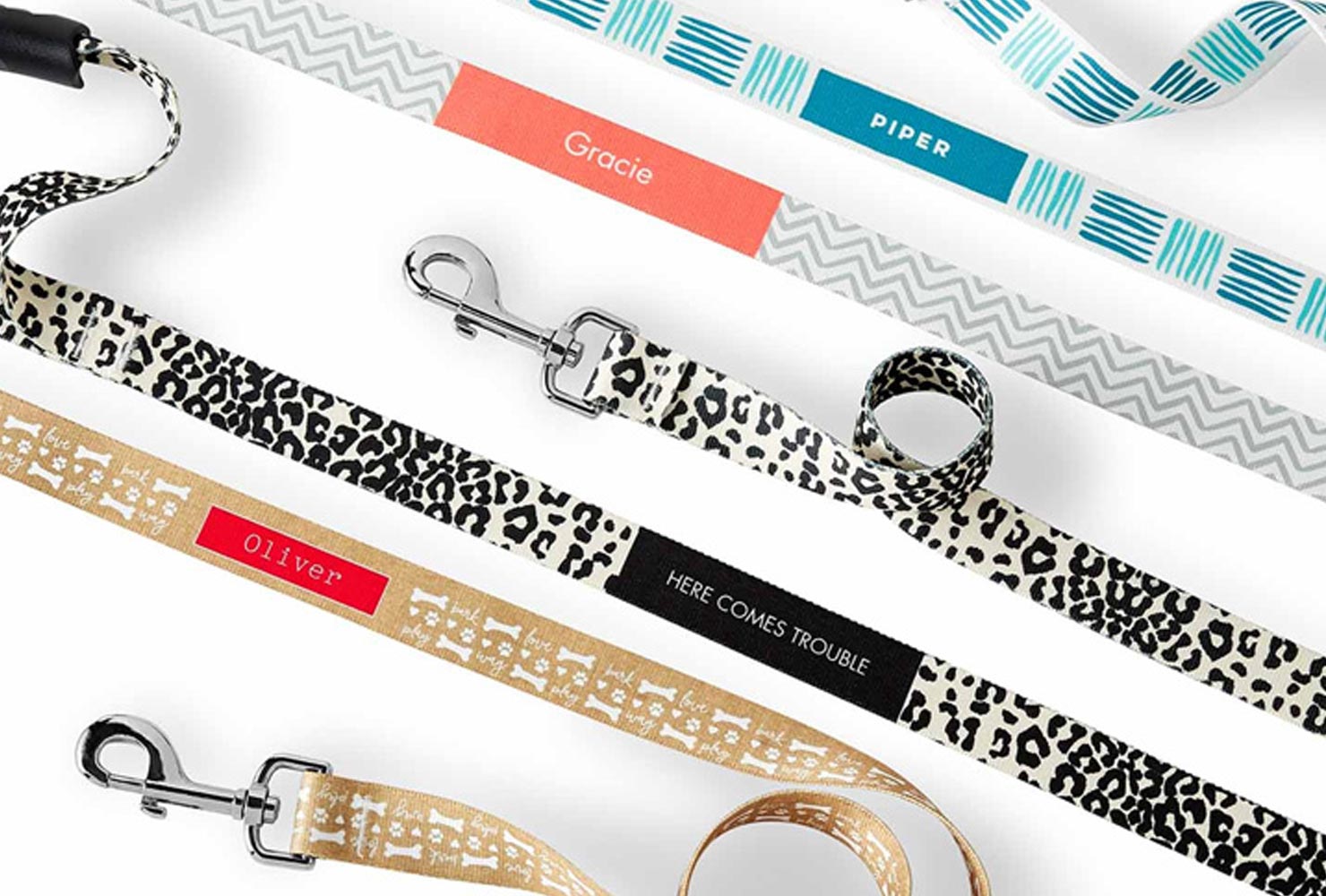Personalized dog leashes.