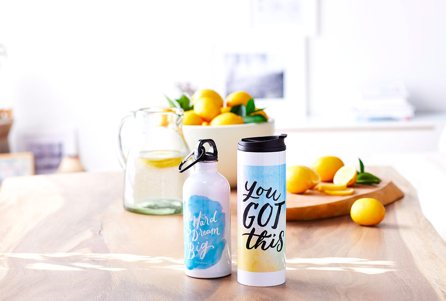 Reusable water bottle and tumbler.
