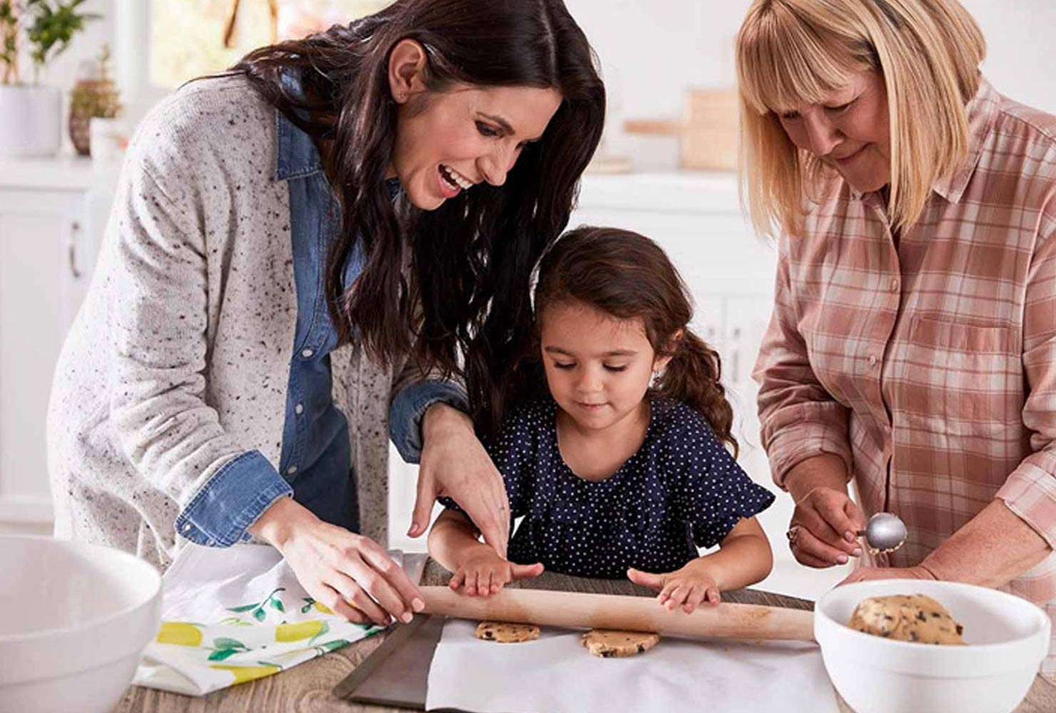 Family making homemade cookies.