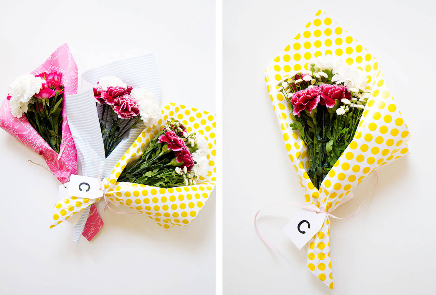 Bouquets of flowers.