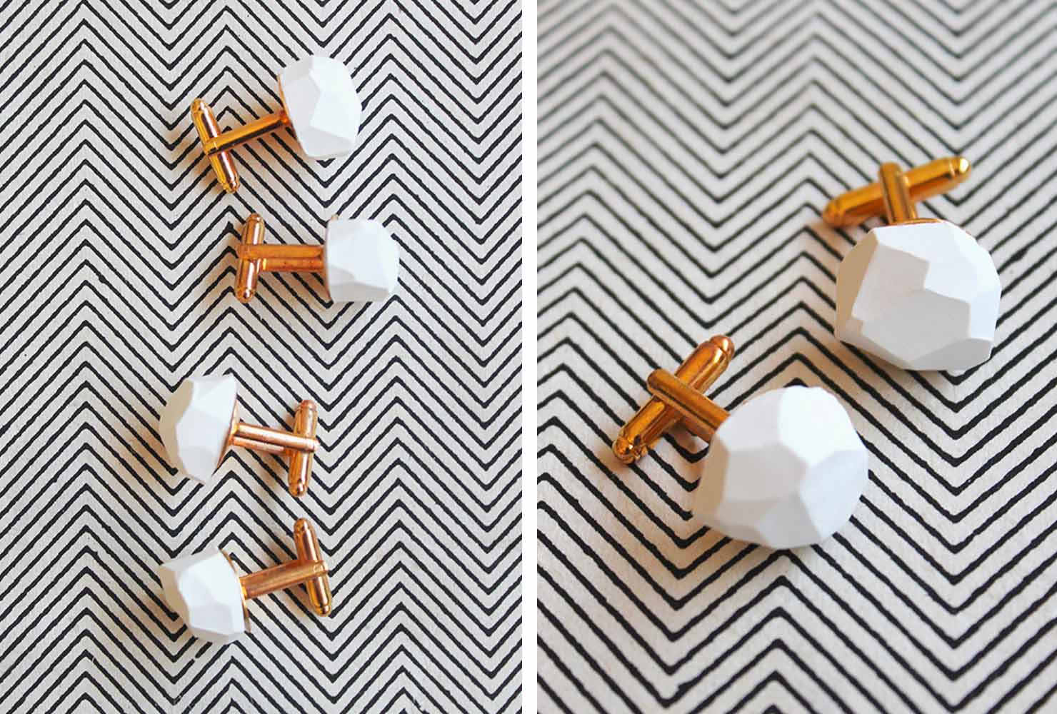 White and brass cufflinks.