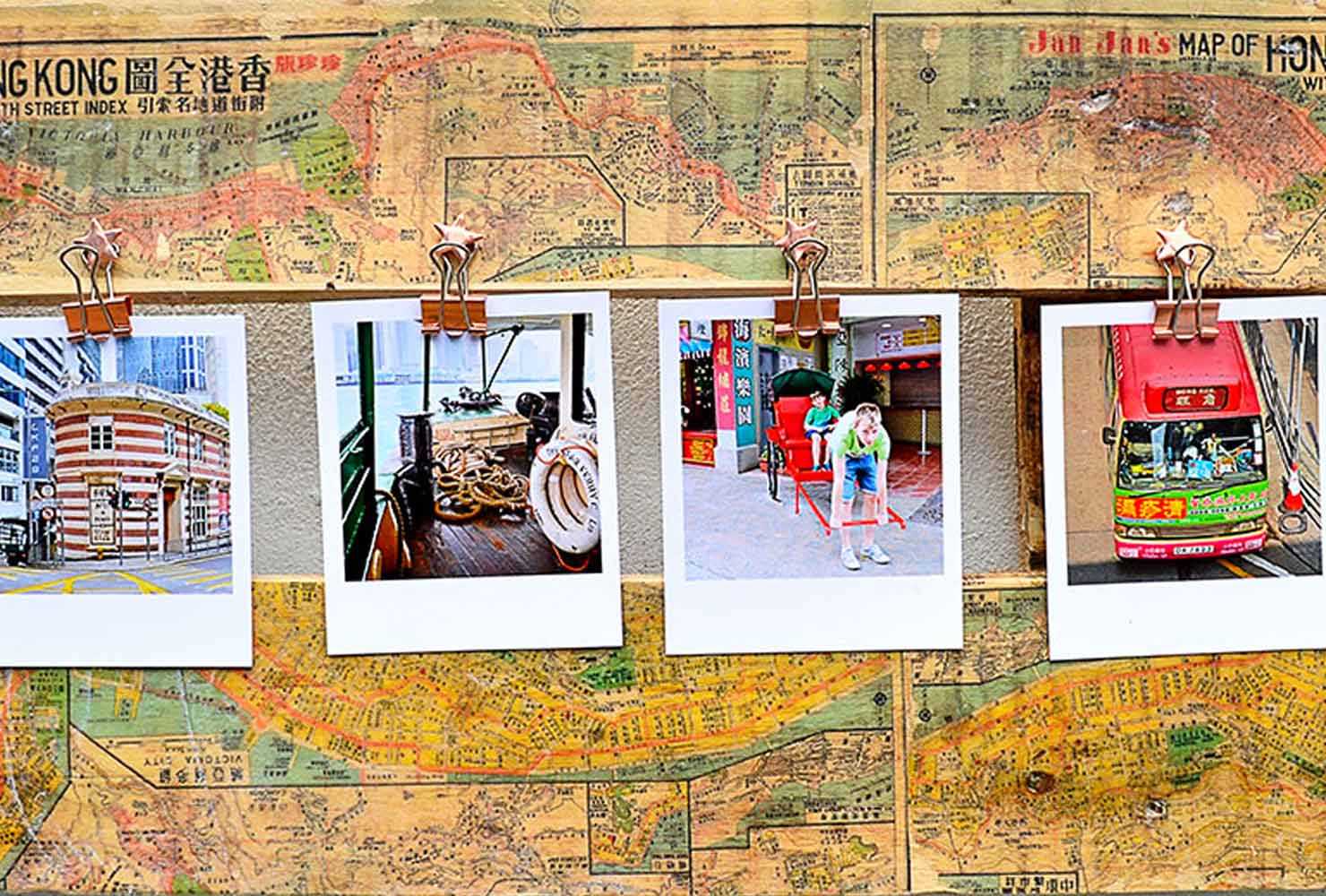 Polarioid picture display.
