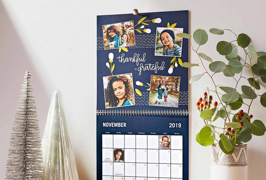 Wall calendar with photos of young girl and home decor