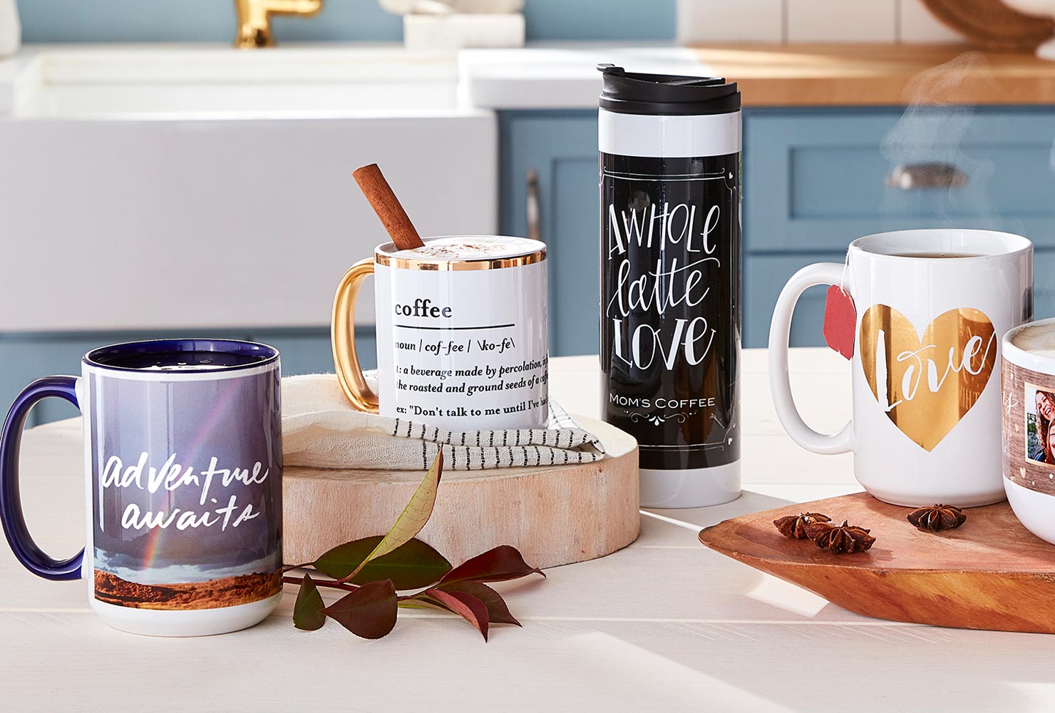 Coffee mugs and tumbler.